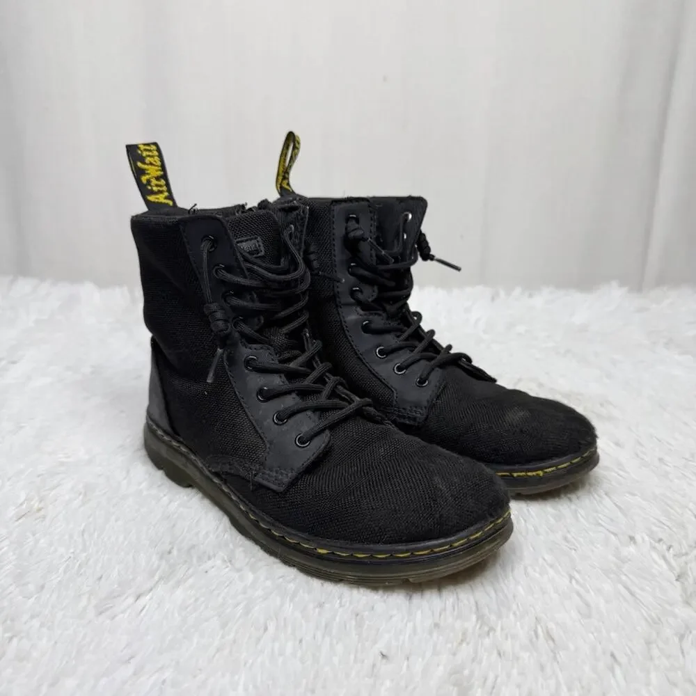 DR MARTENS / black canvas Combs Junior lace up combat boots / 4 big kid